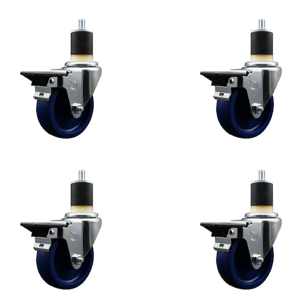 Service Caster 4'' Solid Poly Swivel 1-7/8'' Expanding Stem Caster Set with Brake, 4PK SCC-EX20S414-SPUS-PLB-178-4 - main